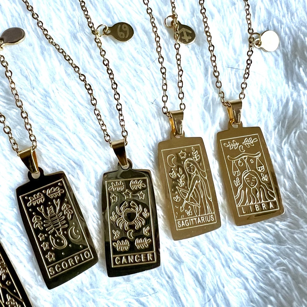 GOLD Stainless Steel ZODIAC ASTROLOGY Necklace Pendant Scorpio Leo Aries Virgo - Picture 14 of 15